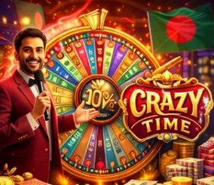Crazy Time roulette game in Bangladesh with live host and colorful wheel for real money online casino play